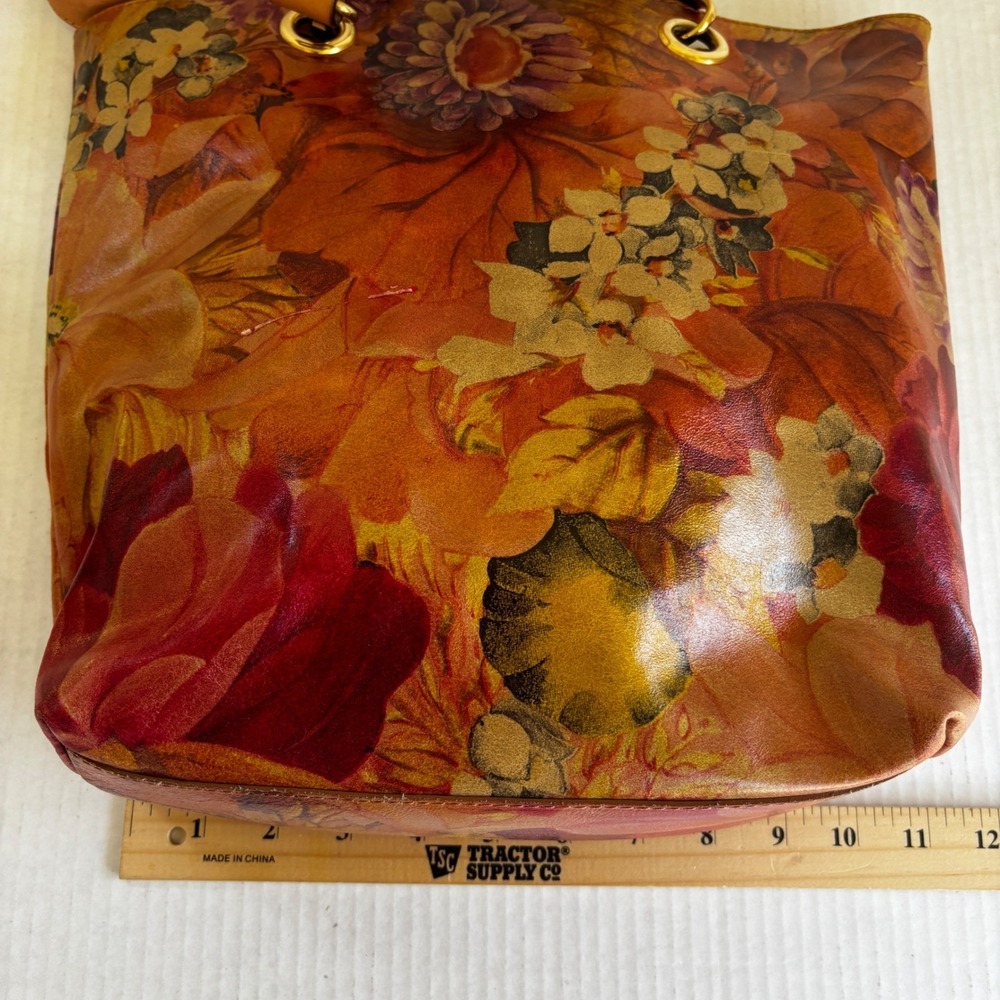 Maurizio Taiuti Italy Genuine Leather Floral Print Tote Shoulder Bag Purse - Picture 7 of 12